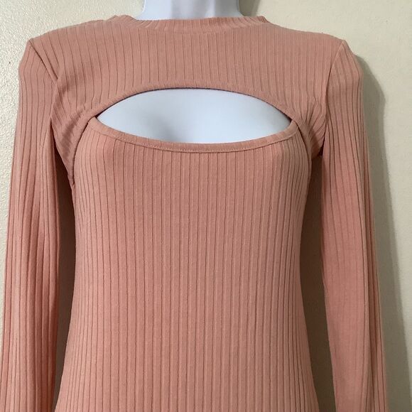 Yi Lhi Lian Pink Ribbed Bodycon Glam Club Feminine Keyhole Neck Mini Dress S - Picture 2 of 9
